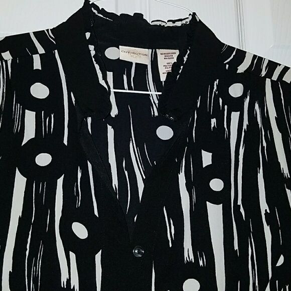 Covington black cream blouse Sz. L - Picture 2 of 4